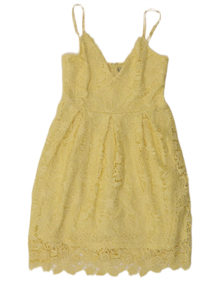 Lipsy Robe d'été en dentelle pour femme UK 44 Medium Jaune Floral Polyester