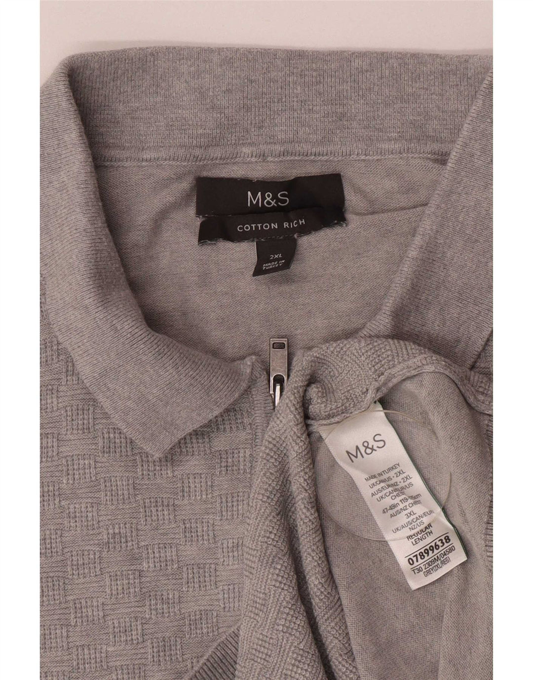 Marks & Spencer Pull à col polo pour homme 2XL Gris Coton
