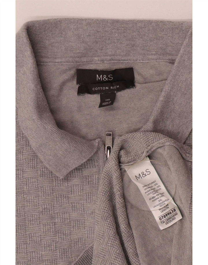 Marks & Spencer Pull à col polo pour homme 2XL Gris Coton