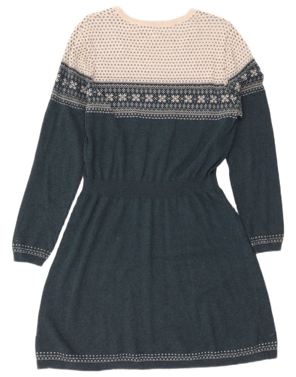 Fat Face Robe pull à manches longues pour femme UK 46 Large Vert Fair Isle Coton