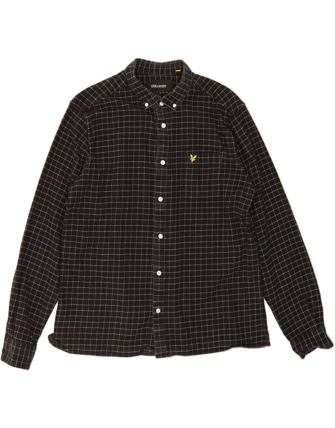 LYLE & SCOTT Mens Flannel Shirt Large Black Check Cotton Vintage Lyle & Scott and Second-Hand Lyle & Scott from Messina Hembry 