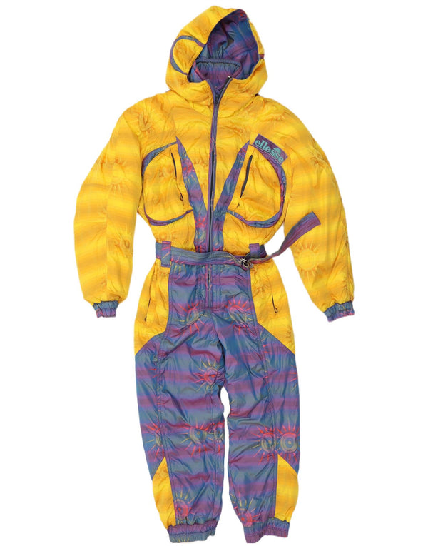 Ellesse Combinaison de ski à capuche graphique pour femme UK 14 Large Jaune Colorblock