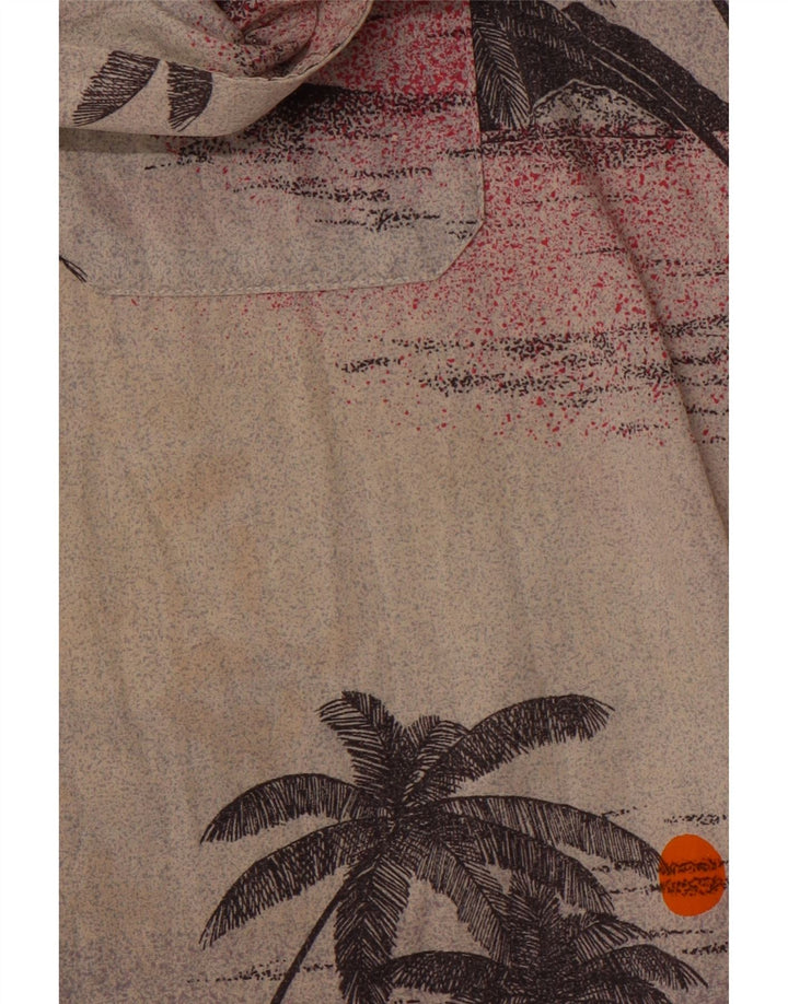 VINTAGE Chemise hawaïenne à manches courtes pour hommes Grand coton floral beige