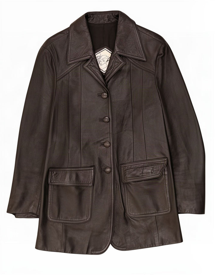 manteau en cuir femme vintage UK 12 Noir Moyen