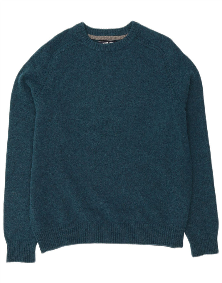 Lands End Pull à col rond pour homme en laine bleue