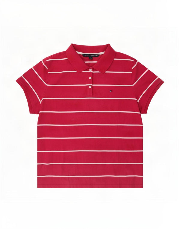 Tommy Hilfiger Polo Femme UK 20 2XL Rouge Rayé Coton