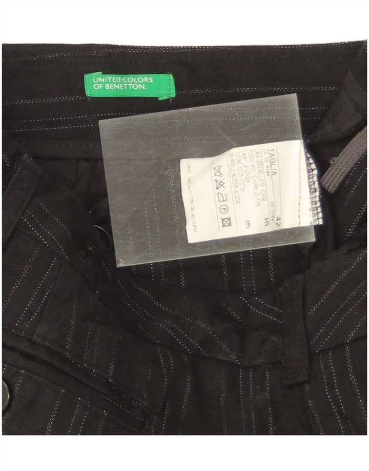 Benetton Mini Jupe Femme IT 42 Medium W32 Laine Vierge Rayée Noire