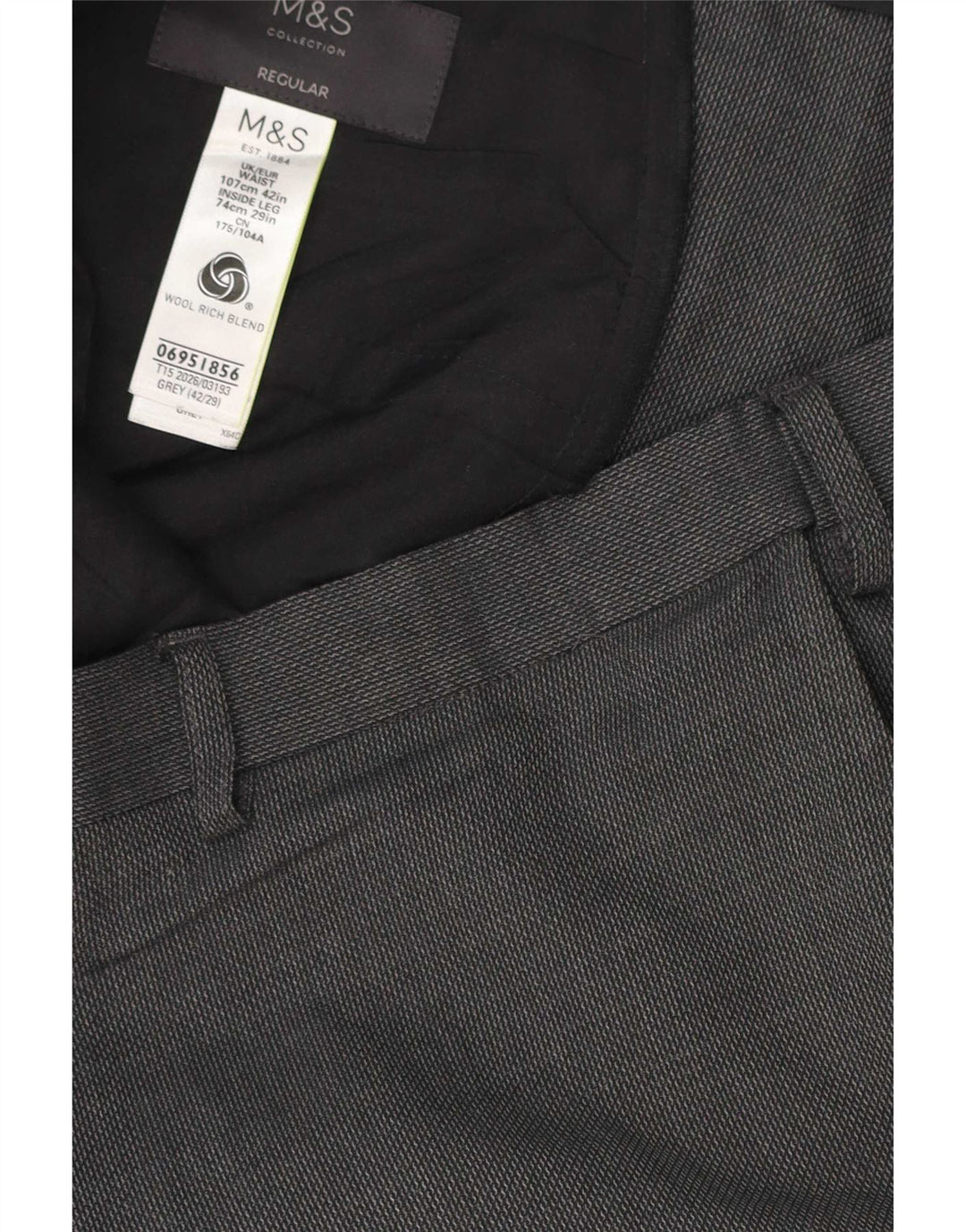 Marks & Spencer Pantalon décontracté coupe régulière pour homme W42 L29 Gris Polyester