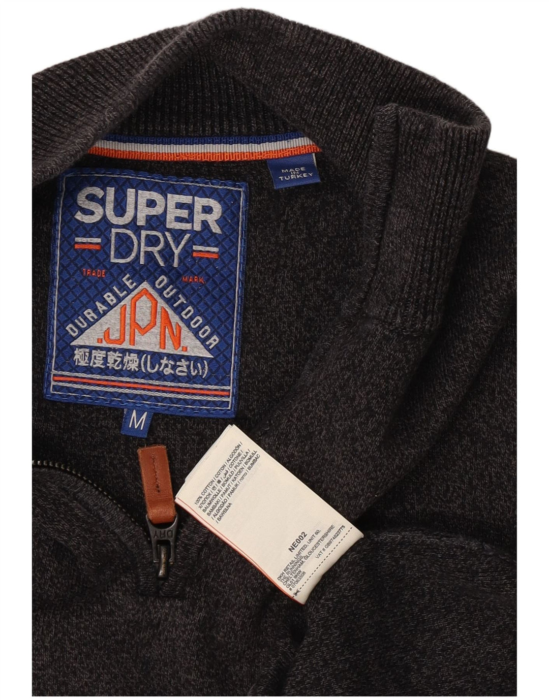 Superdry Pull Col Zippé Homme Gris Moyen Moucheté Coton