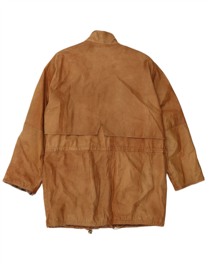 VINTAGE Manteau en cuir femme UK 16 Grand cuir beige