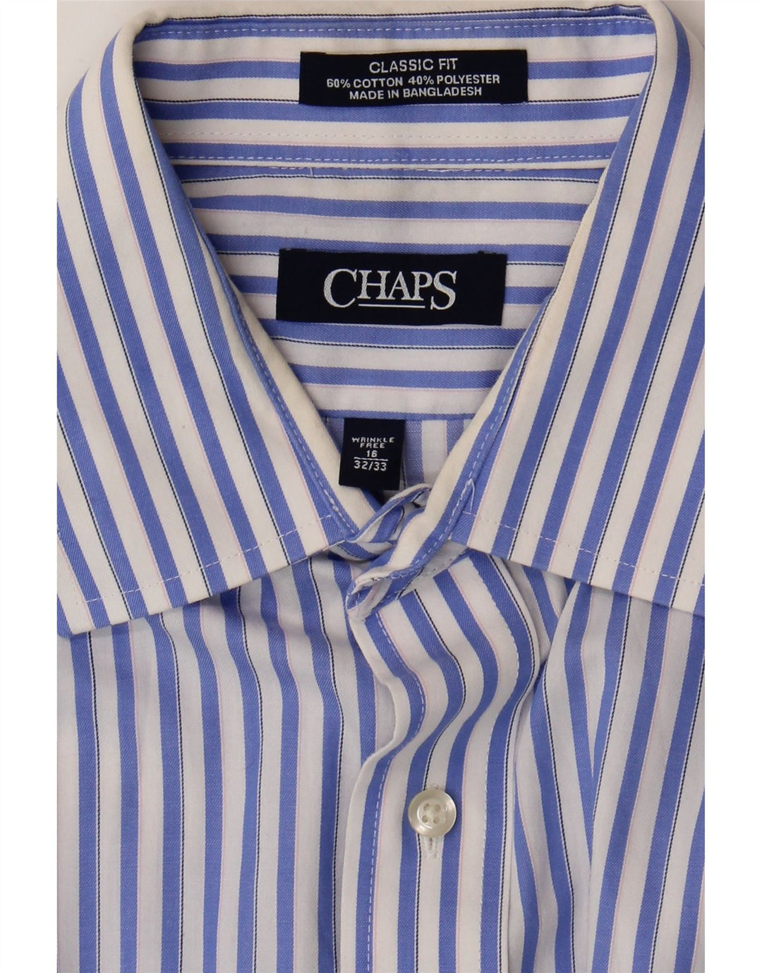 Chaps Chemise coupe classique pour homme Taille 16 Grand coton rayé bleu