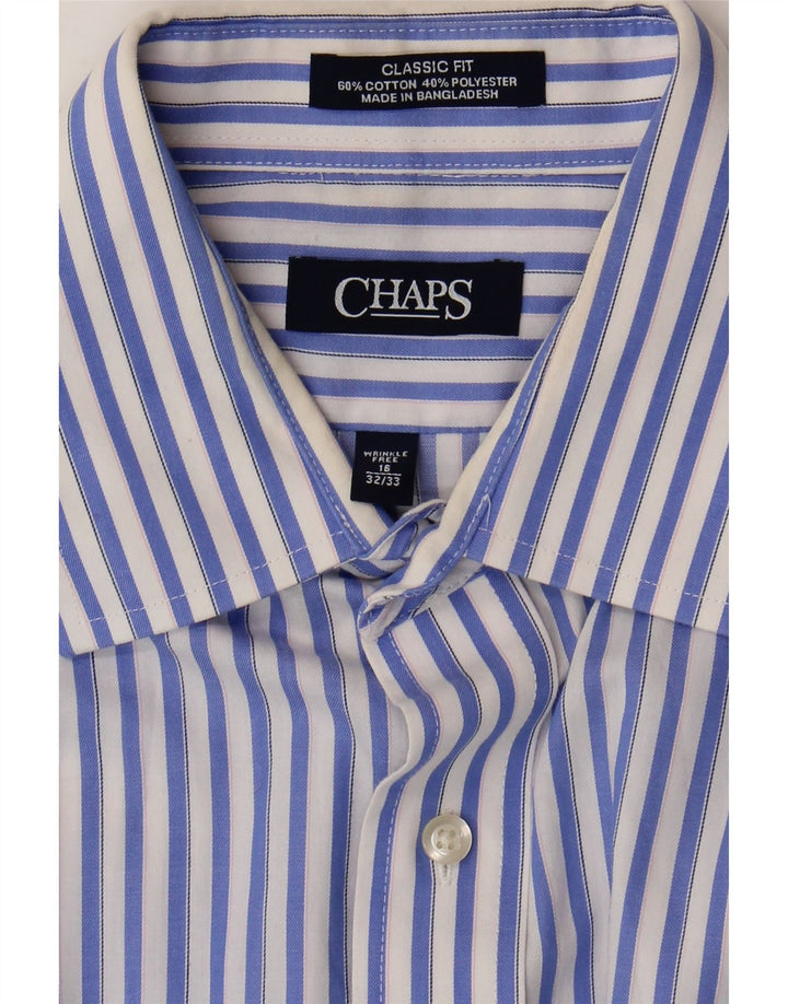 Chaps Chemise coupe classique pour homme Taille 16 Grand coton rayé bleu