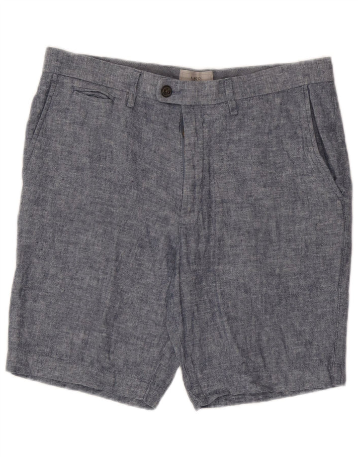 Marks & Spencer Short Chino Homme W32 Lin Bleu Moyen