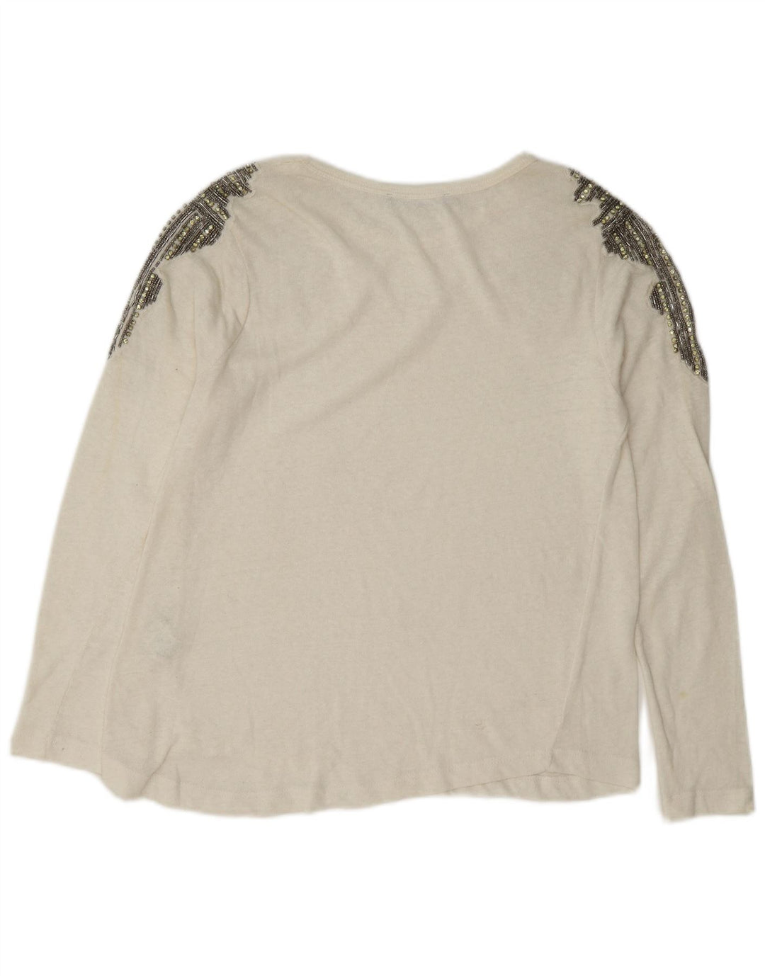 Zara Femme Top Manches Longues UK 10 Petit Coton Blanc