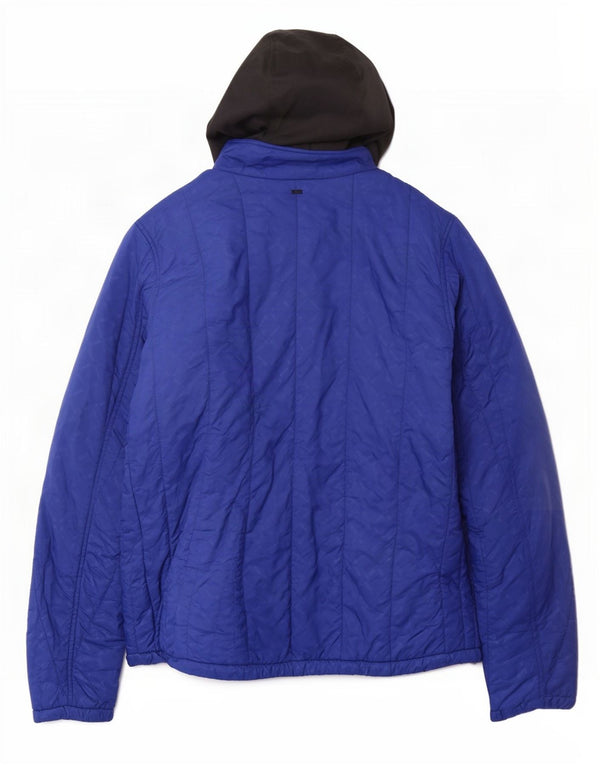 G-Star Veste rembourrée à capuche pour femme UK 38 Nylon géométrique bleu moyen