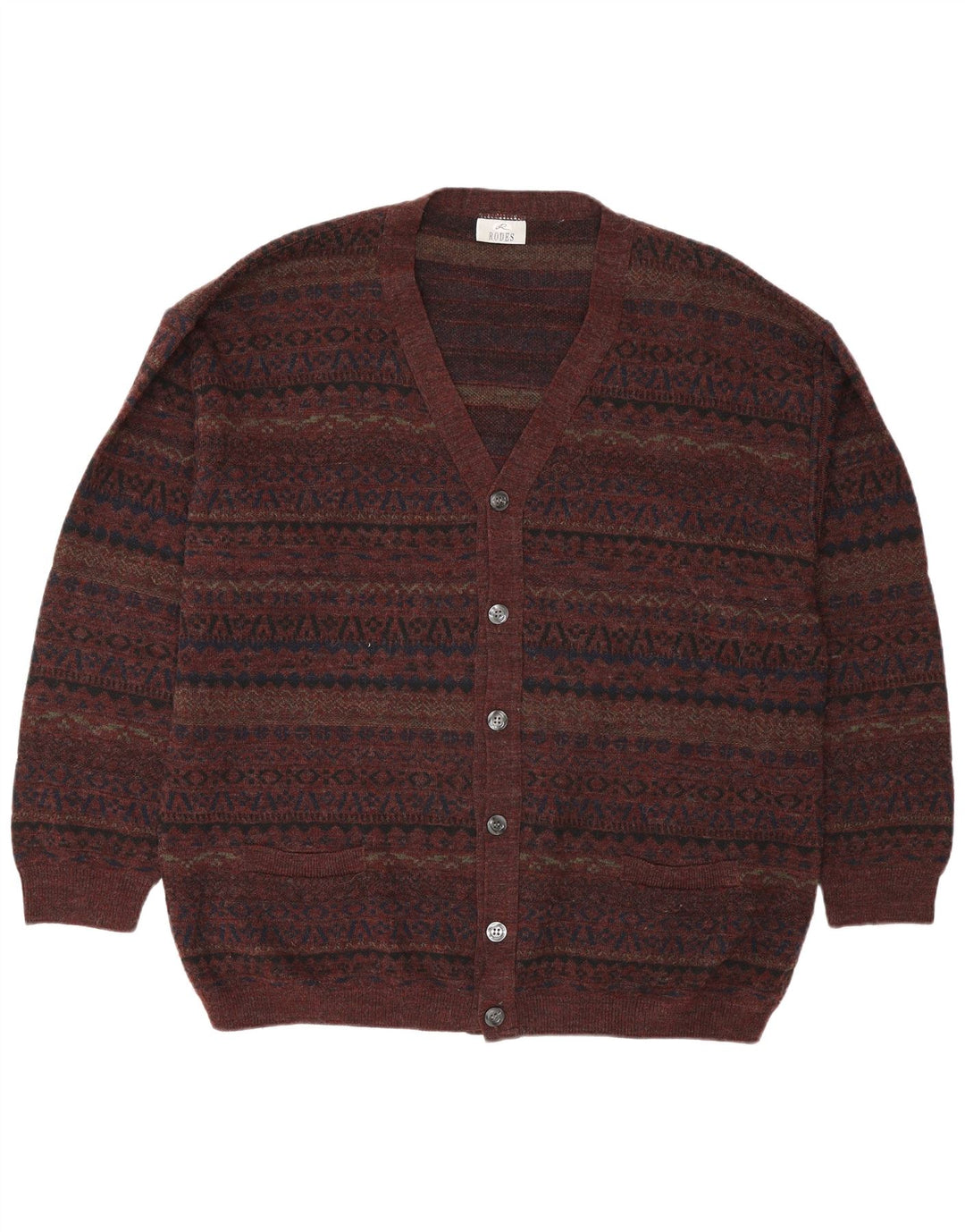 Rodes Pull Cardigan Homme 2XL Marron Géométrique Laine