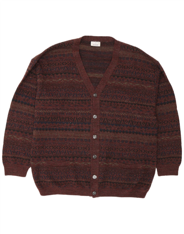 Rodes Pull Cardigan Homme 2XL Marron Géométrique Laine