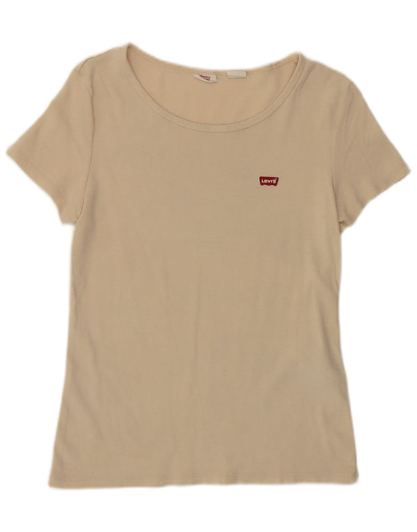 LEVI'S T-Shirt Court Femme UK 12 Coton Beige Moyen