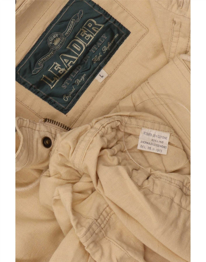 Leader Veste utilitaire à capuche pour homme UK 40 Large Beige Coton