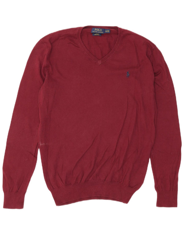 Polo Ralph Lauren Pull coupe slim à col en V pour homme Petit coton bordeaux