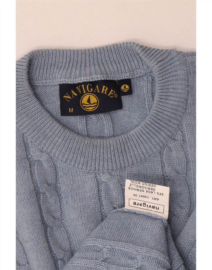Navigare Pull col rond homme en laine mérinos bleu moyen