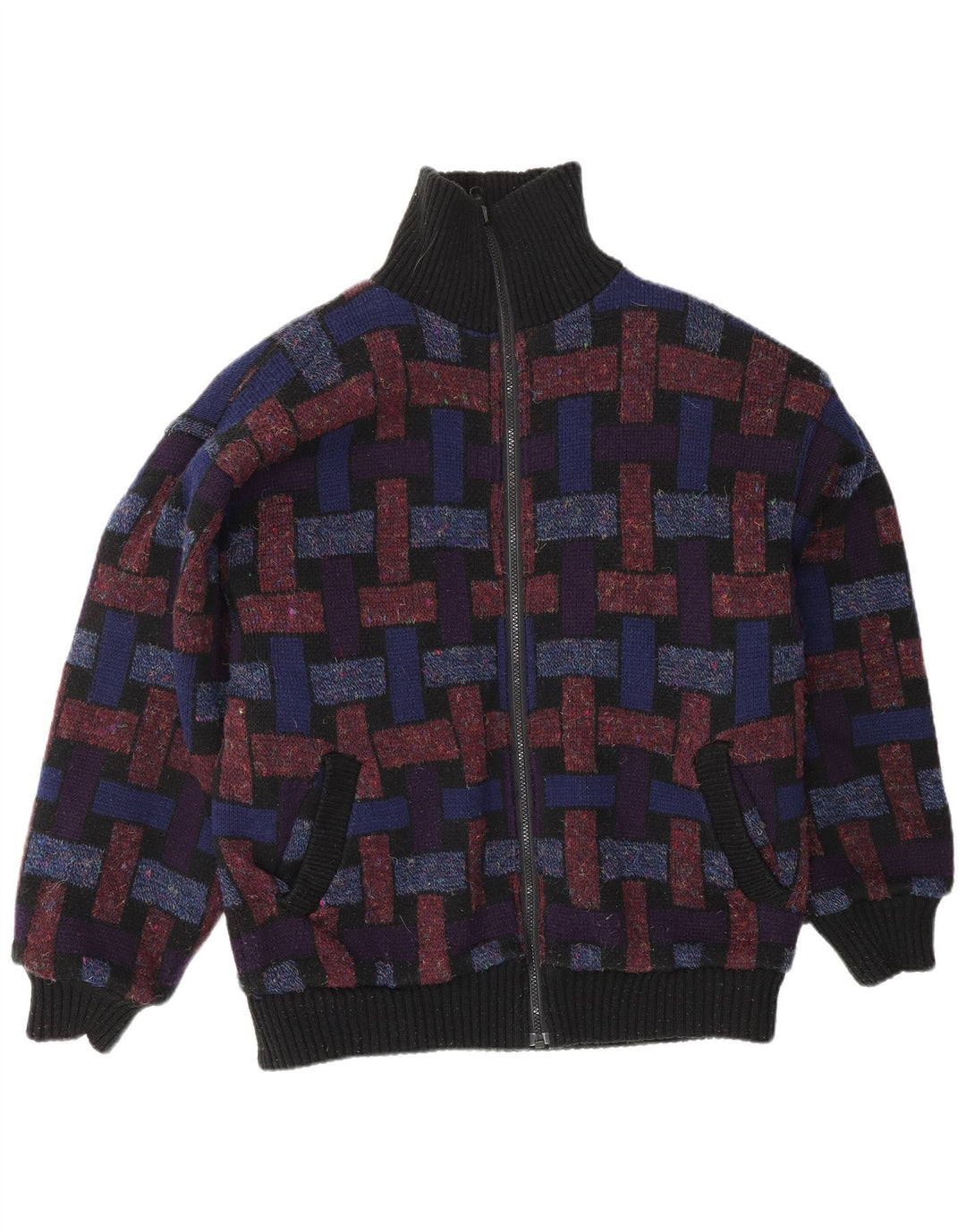 VINTAGE Homme Cardigan Pull Grand Multicolore Géométrique