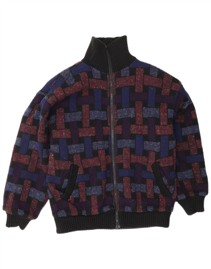 VINTAGE Homme Cardigan Pull Grand Multicolore Géométrique