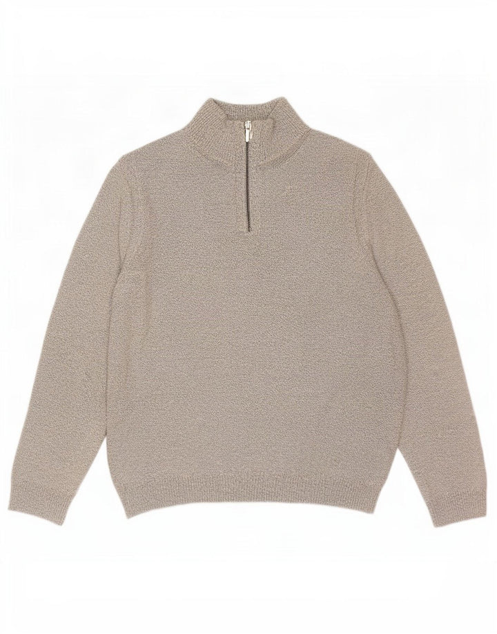 Marks & Spencer Pull à col zippé pour homme en coton moucheté blanc cassé