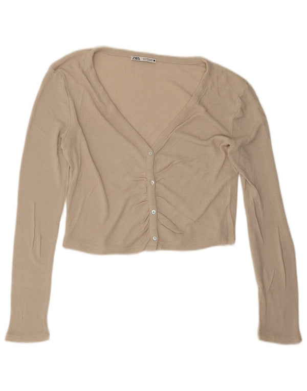 Zara Womens Crop Oversize Cardigan Top UK 10 Petite Viscose Beige