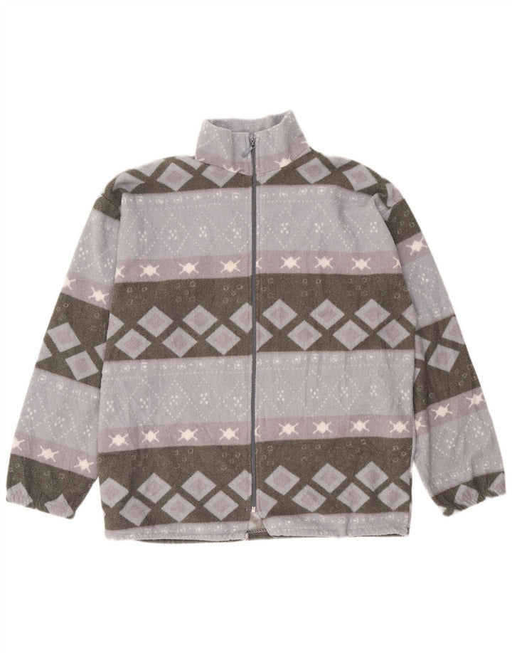 VINTAGE Veste polaire homme UK 40 Grand Gris Géométrique