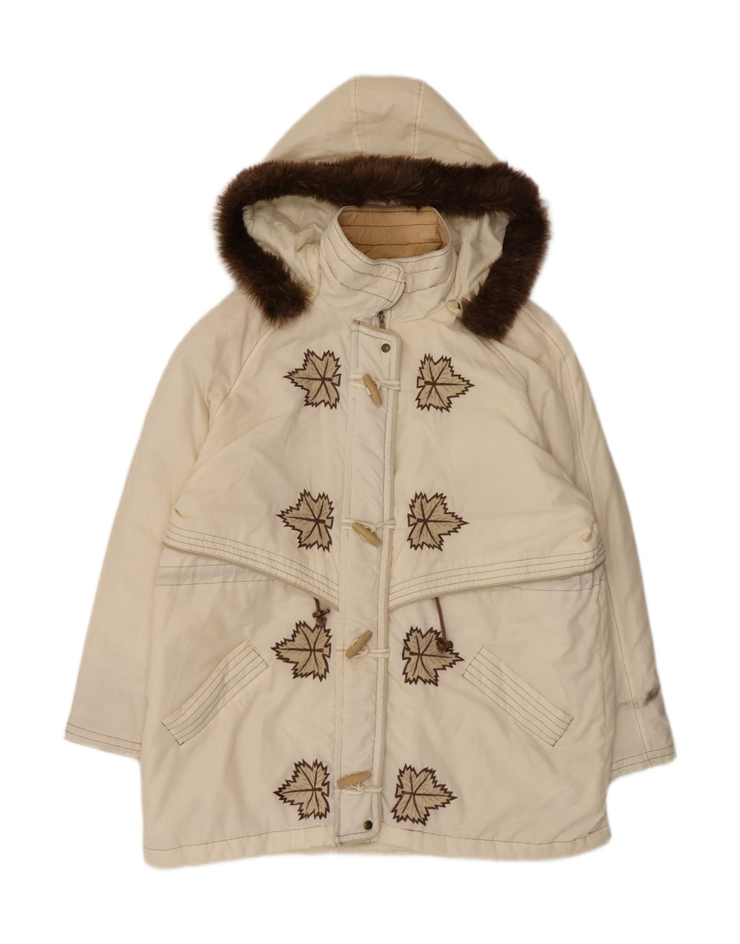 MAJESTIC Duffle-coat à capuche pour femme UK 20 2XL Blanc cassé Floral