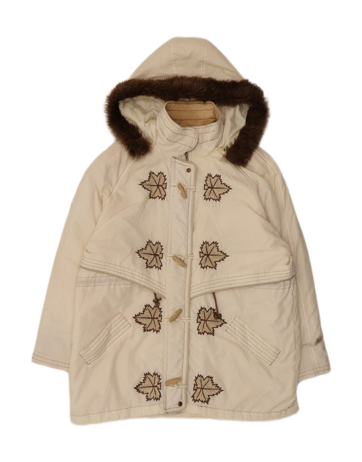 MAJESTIC Duffle-coat à capuche pour femme UK 20 2XL Blanc cassé Floral