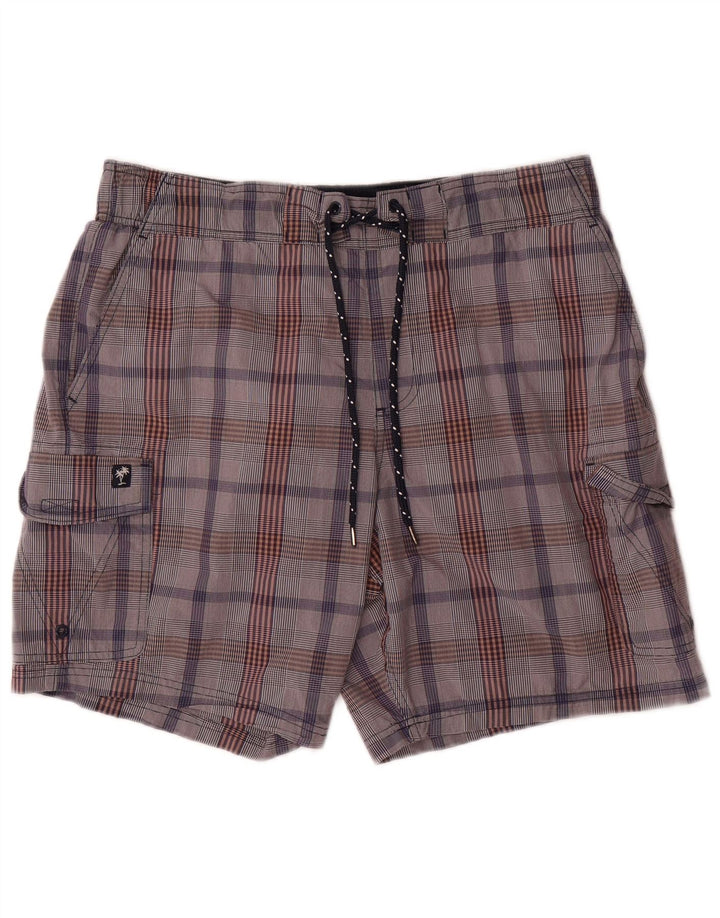 Marks & Spencer Short de bain cargo pour homme en coton à carreaux gris grand