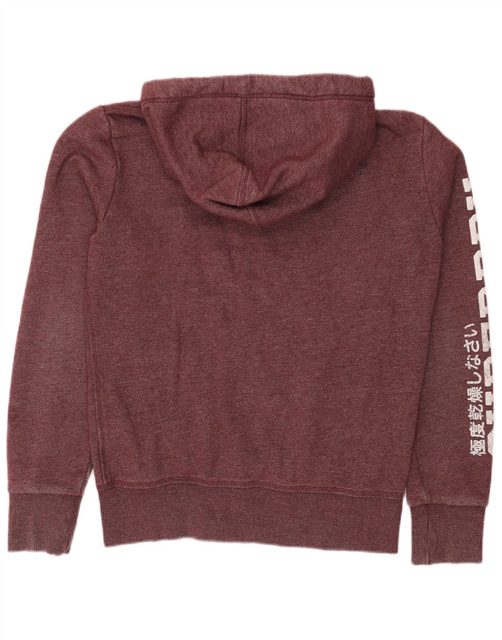 SUPERDRY Pull à capuche zippé graphique pour homme Petit coton bordeaux