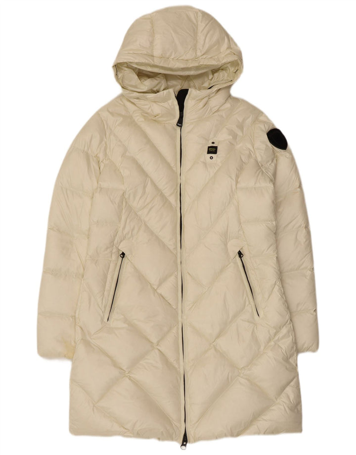 Blauer Manteau matelassé à capuche pour femme UK 46 Large Blanc Polyamide