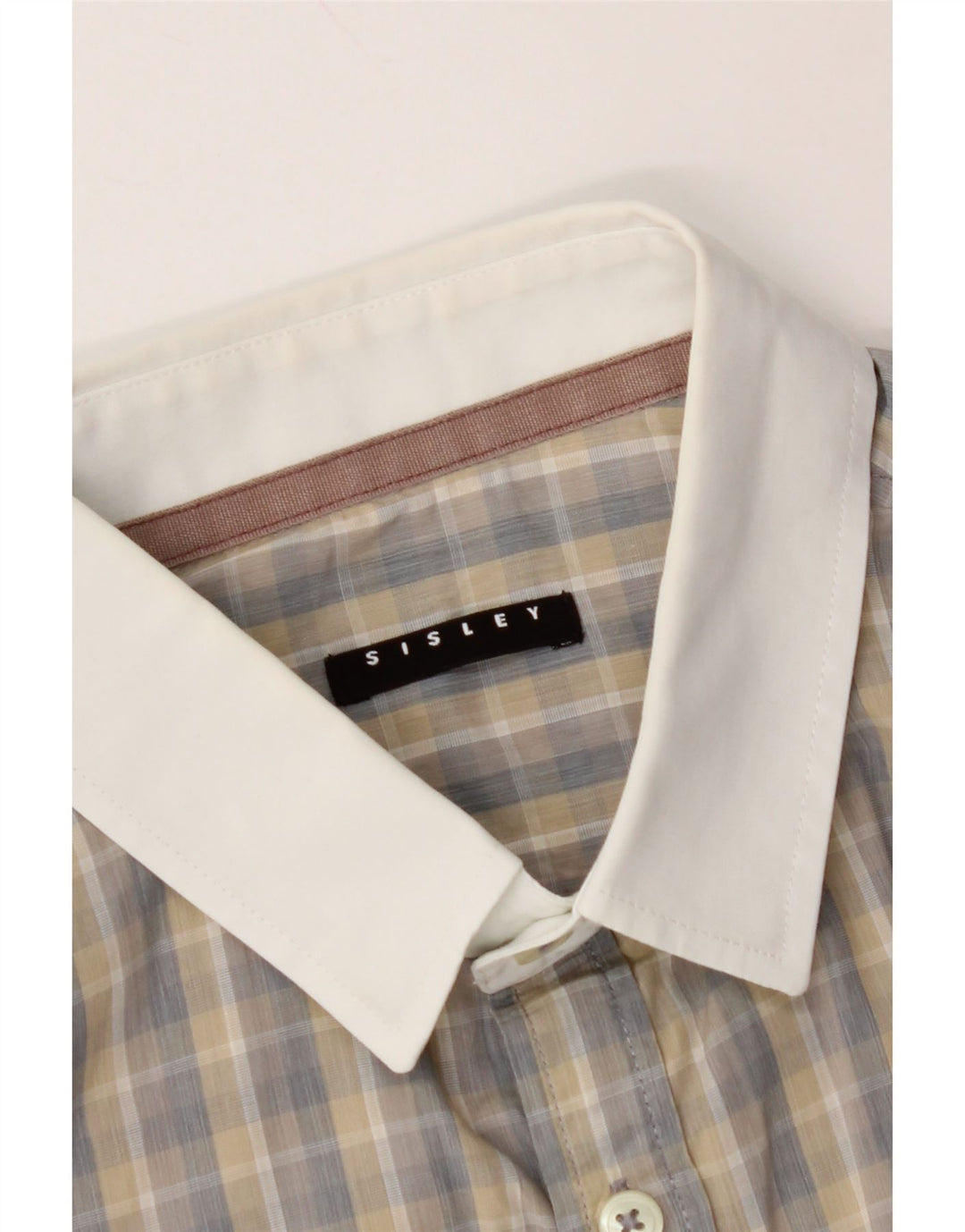SISLEY Chemise à Manches Courtes Homme Petit Carreau Gris