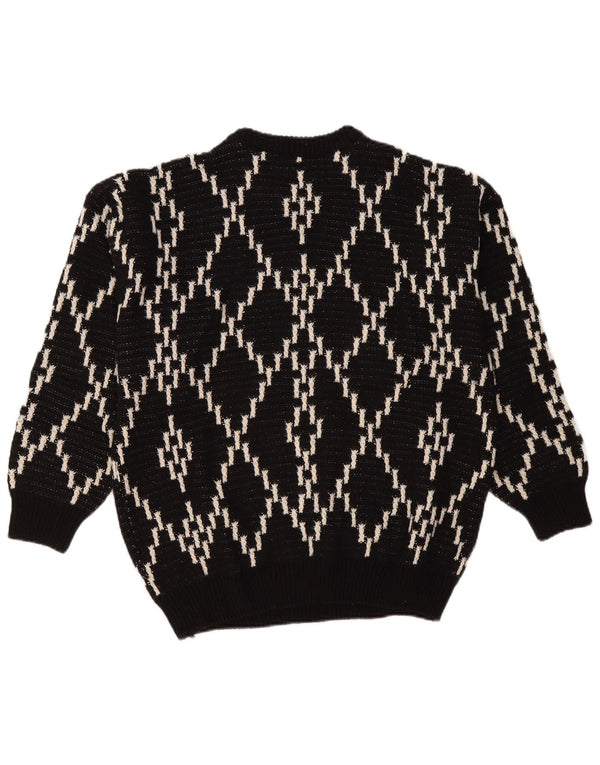vintage Mens Crew Neck Jumper Pull XL Noir Argyle/Diamond Laine