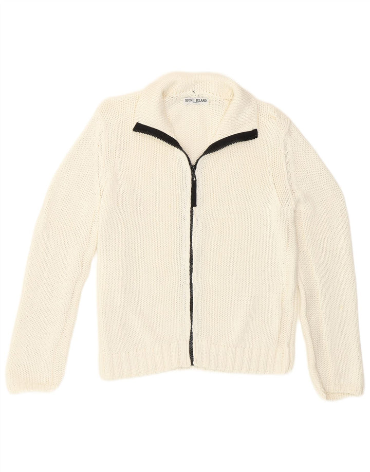 Stone Island Pull Cardigan Garçon 9-10 Ans Blanc Cassé