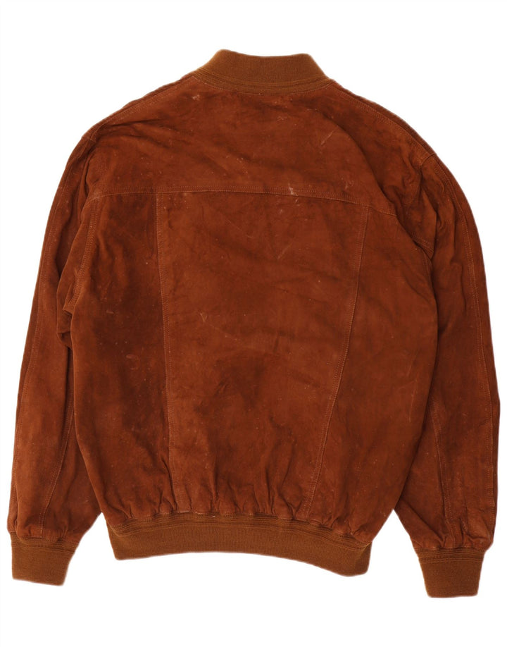 vintage Mens Suede Bomber Jacket IT 56 3XL Cuir Marron