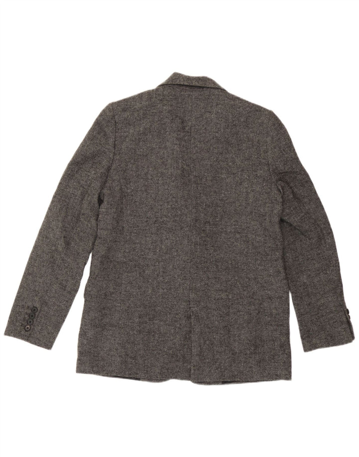 Zara Femme 1 Bouton Blazer Veste UK 10 Petit Gris Chevrons Polyester