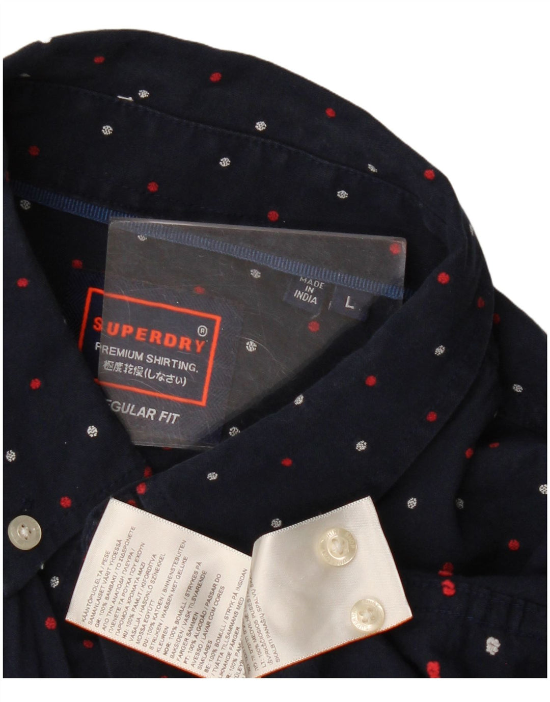 SUPERDRY Chemise Regular Fit Homme Coton à Pois Bleu Marine Large