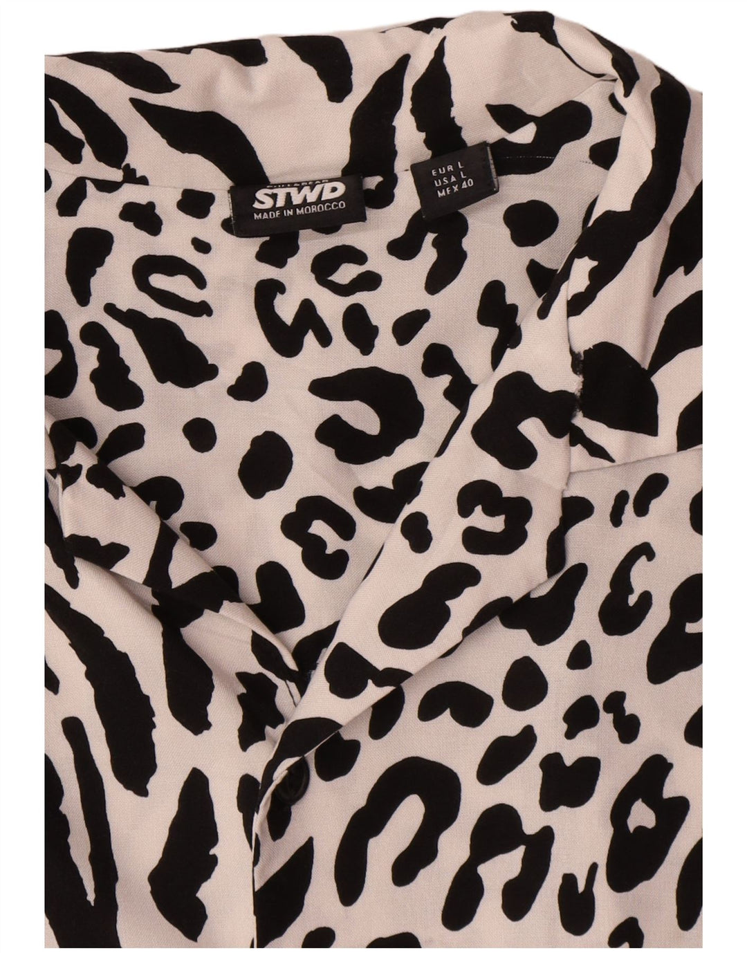 Pull & Bear Chemise à Manches Courtes STWD Homme Blanc Large Viscose Imprimé Animal