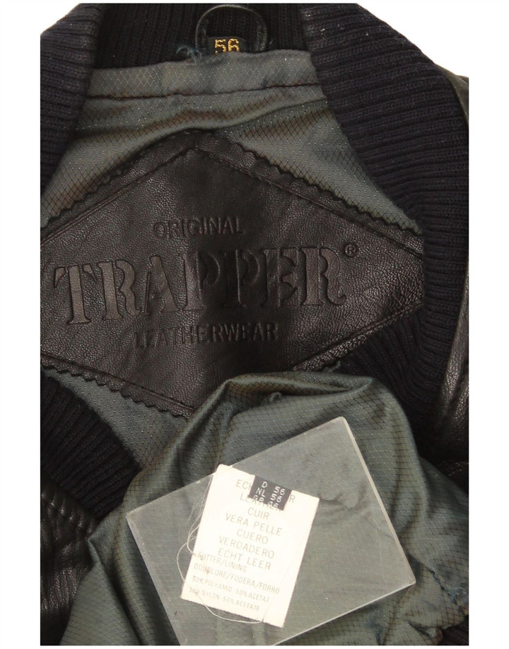 Trapper Veste en cuir bomber pour homme UK 46 3XL Cuir noir