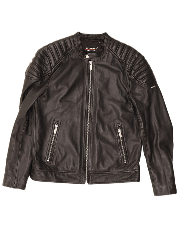 Superdry Veste de motard en cuir pour homme UK 42 XL Noir