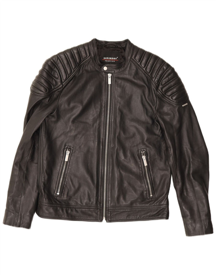 Superdry Veste de motard en cuir pour homme UK 42 XL Noir