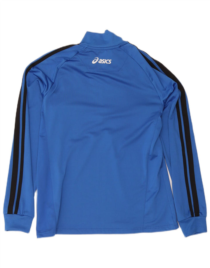 Asics Haut de survêtement à col zippé pour homme XL Bleu Colorblock Polyester