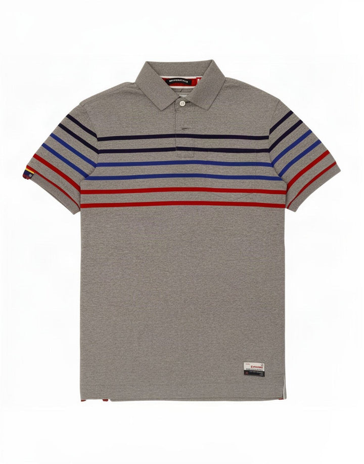Superdry Polo Homme Gris Moyen Rayé Coton