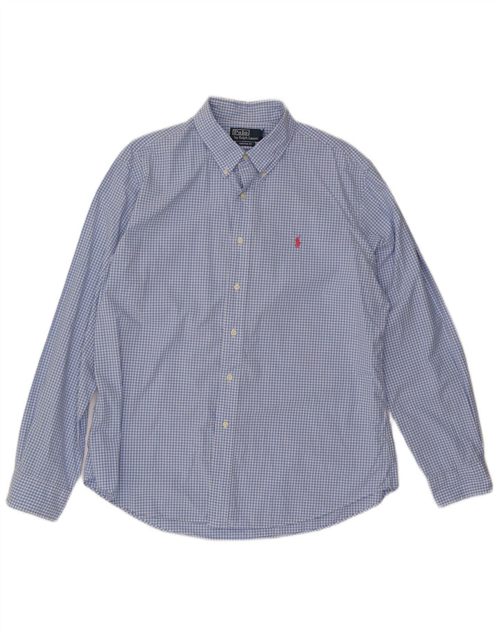 POLO RALPH LAUREN Chemise sur mesure pour homme XL en coton vichy bleu