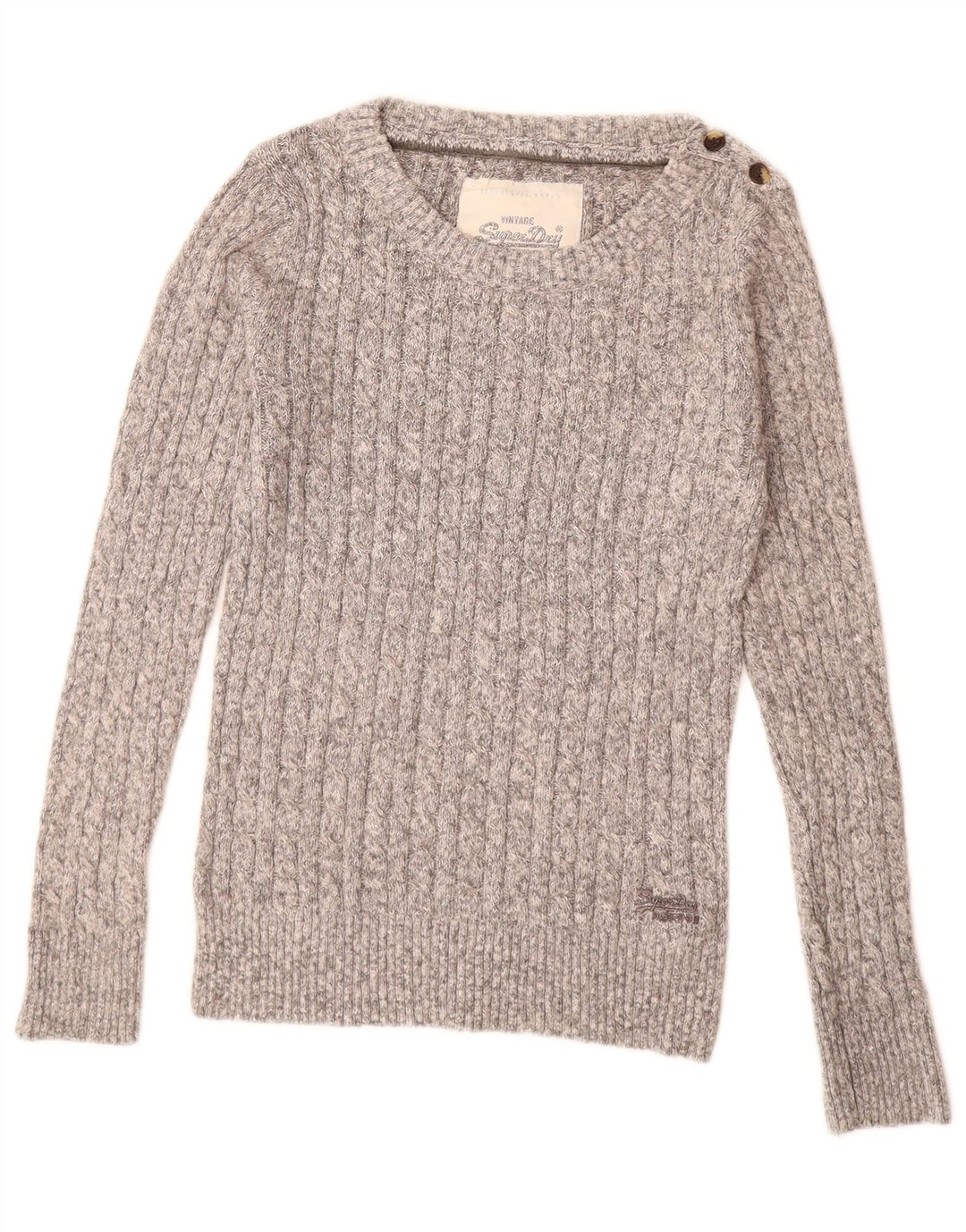 SUPERDRY Pull col bateau pour femme UK 14 Large Gris Moucheté Coton