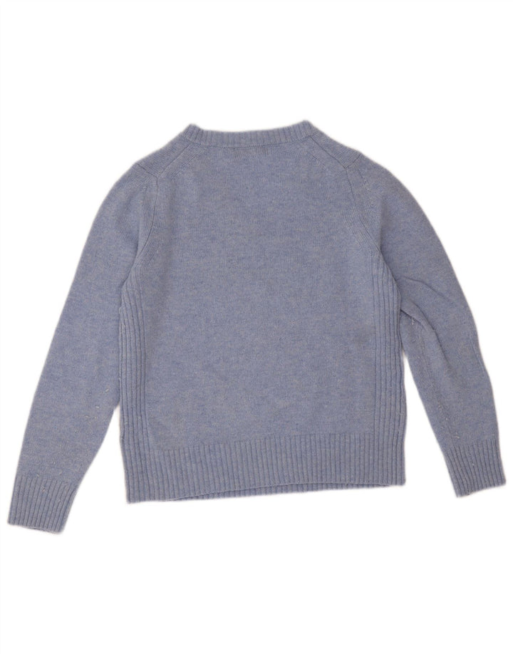 Marks & Spencer Pull col en V pour femme UK 12 Bleu moyen Laine d'agneau